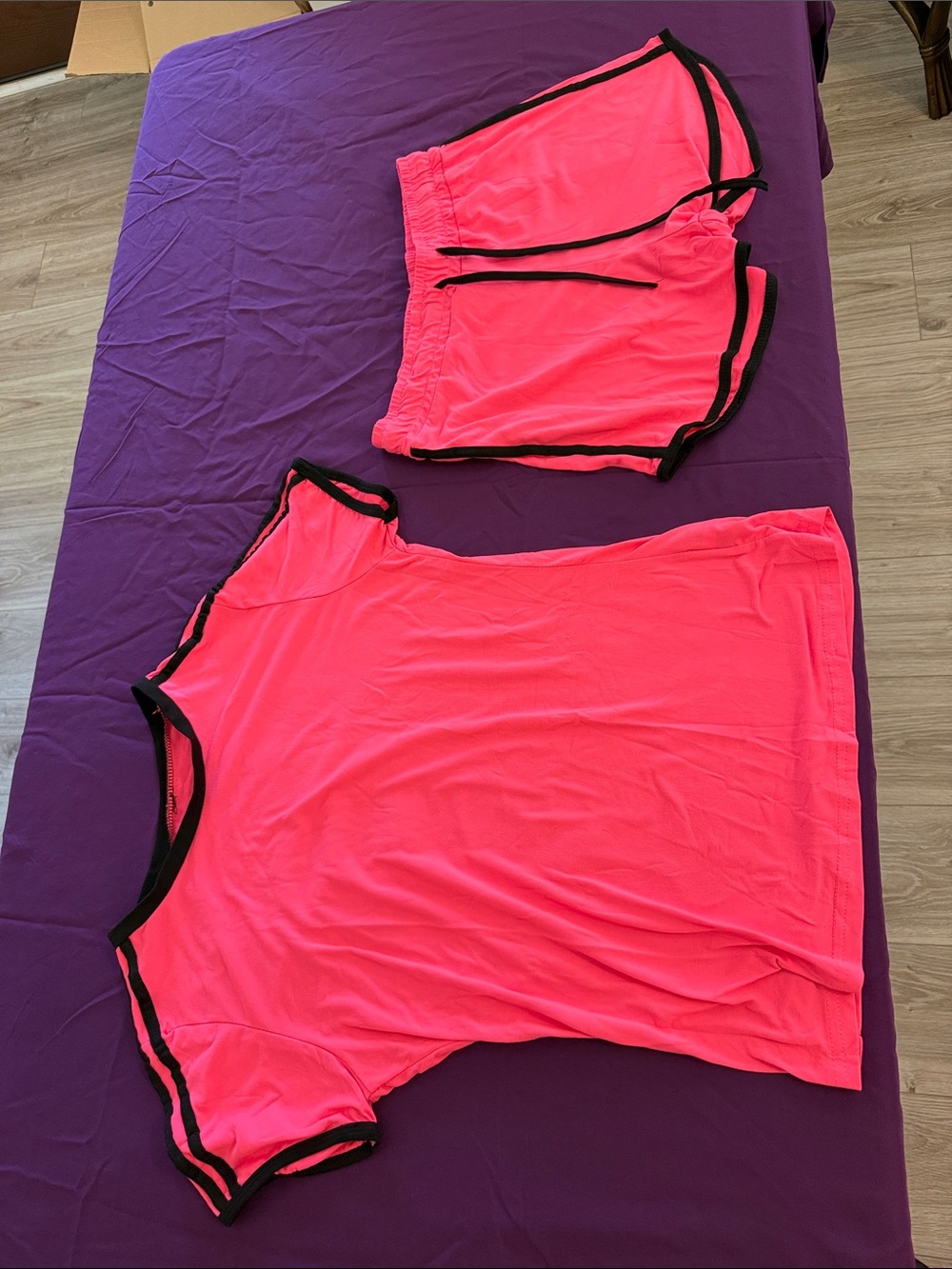 Neon Pink Lounge Short set with Black Trim (2X fits like large-runs small)